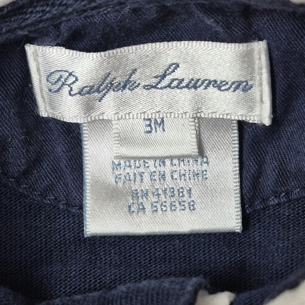 Ralph Lauren Polo Baby Boys 3M Rugby Romper Big Pony Blue Cotton One Piece‎